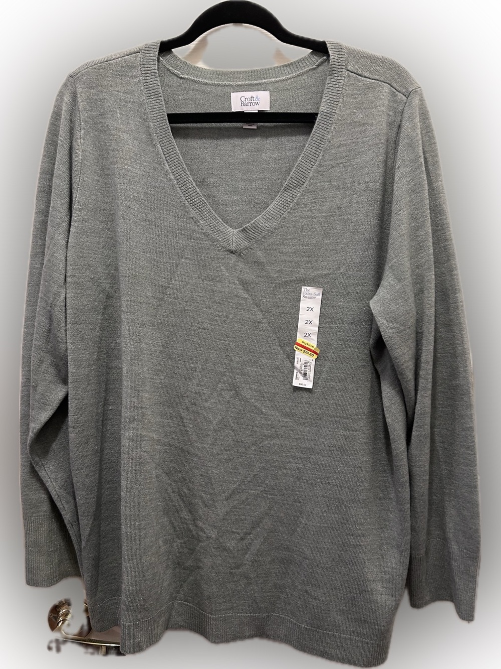 Croft & Barrow Women's V-Neck Sweater - Green  - 2X